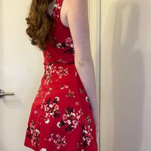 Divided H&M red floral mini skater dress